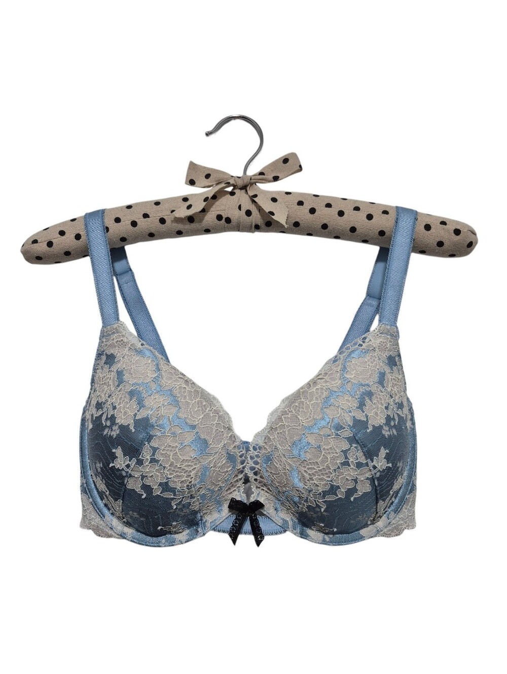 Victoria's Secret 32DD Dream Angels Push Up Bra Light Blue Satin & Cream Lace